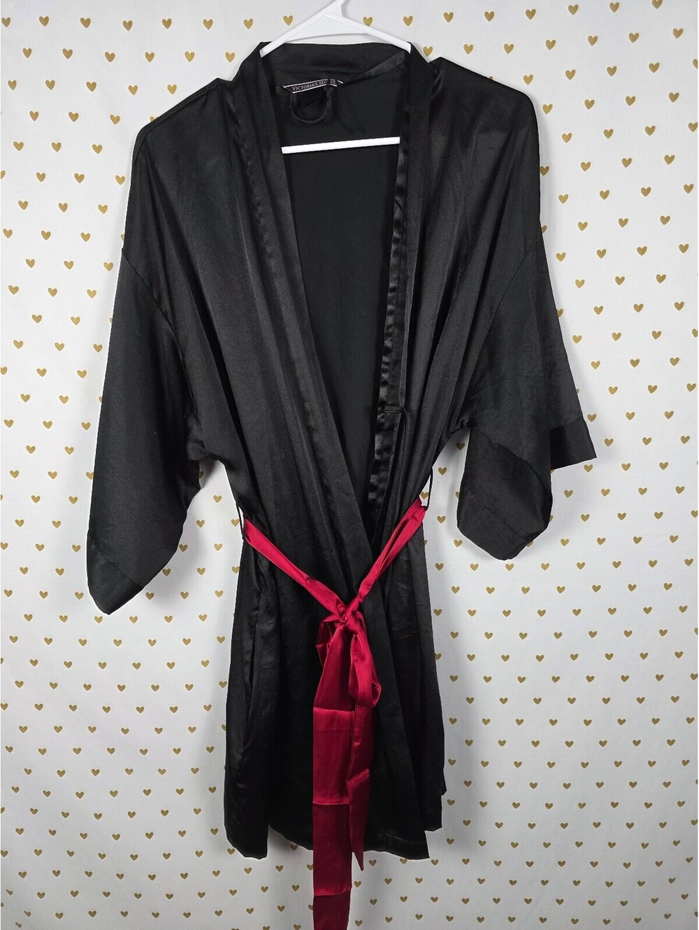 Victorias Secret Satin Silky Robe Black Lounge Kimono Lounge Medium large